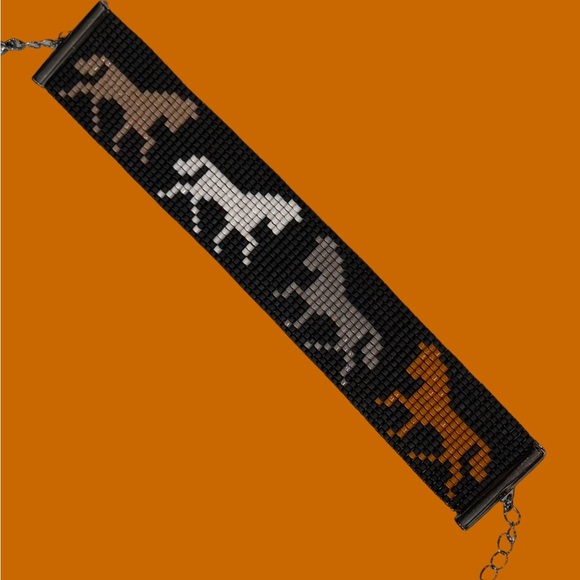 Hand Crafted Black Bracelet with Horse Design - Picture 4 of 7